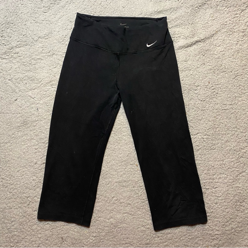 Nike Dri Fit Pants Womens Size Small Black Cropped Embroidered Swoosh Athleisure